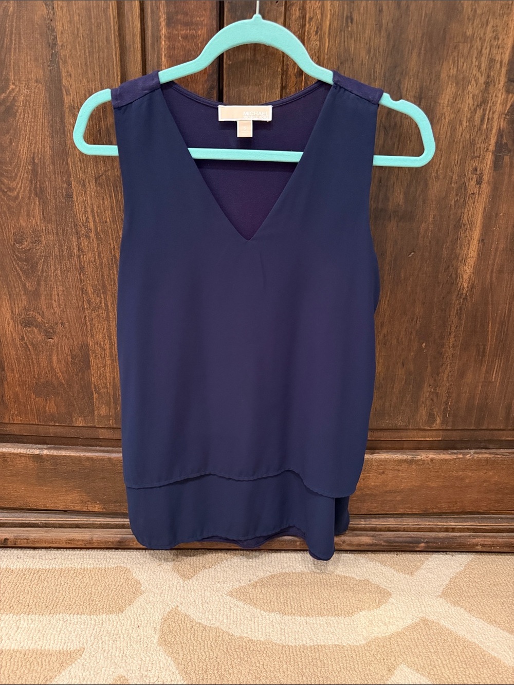 Michael Kors Dark Navy V-Neck Layered Sleeveless Shell Top